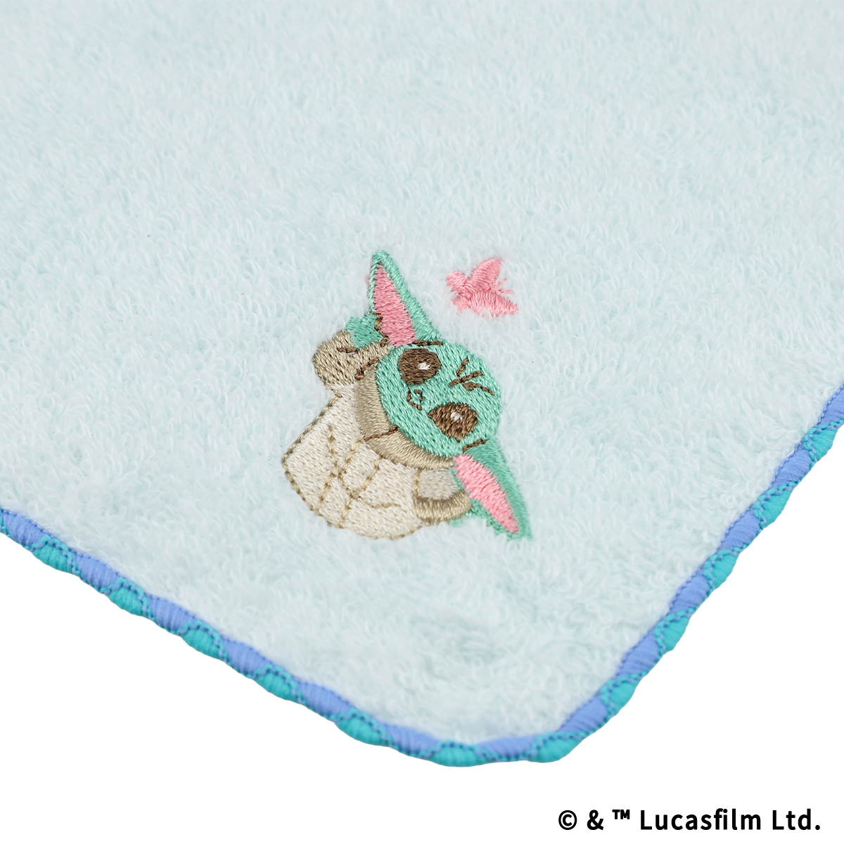 GROGU CUTEST IN THE GALAXY 刺繍ミニタオル ブルー