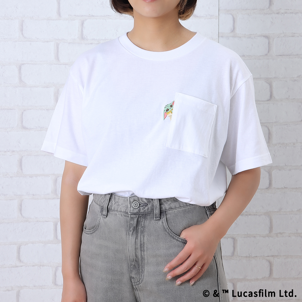 STAR WARS GROGU CUTEST IN THE GALAXY 刺繍ポケットTシャツ ひょっこり