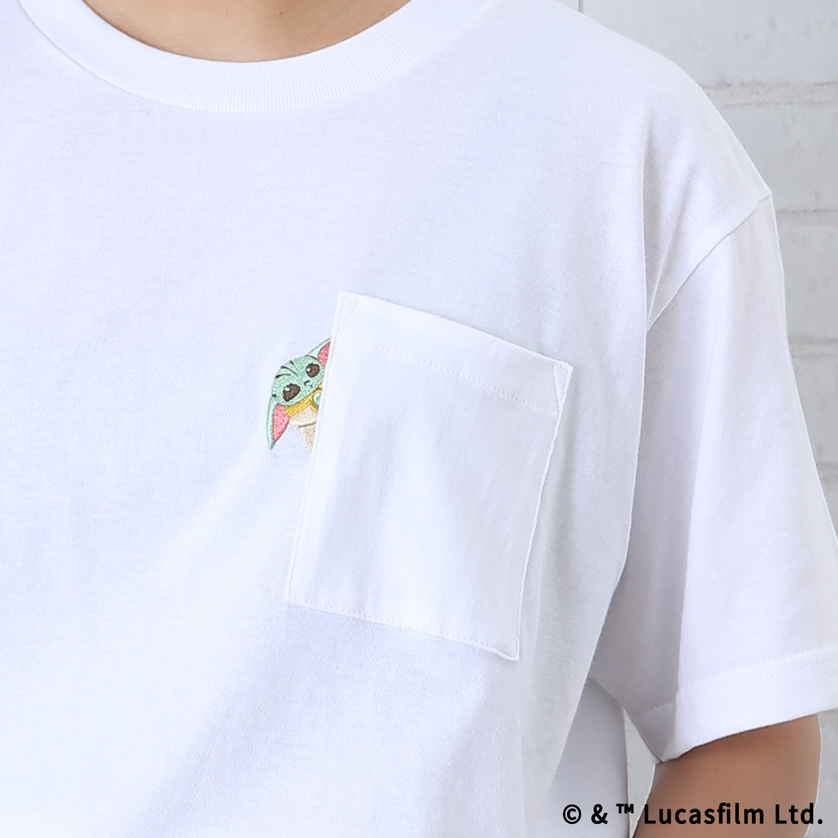 STAR WARS GROGU CUTEST IN THE GALAXY 刺繍ポケットTシャツ ひょっこり