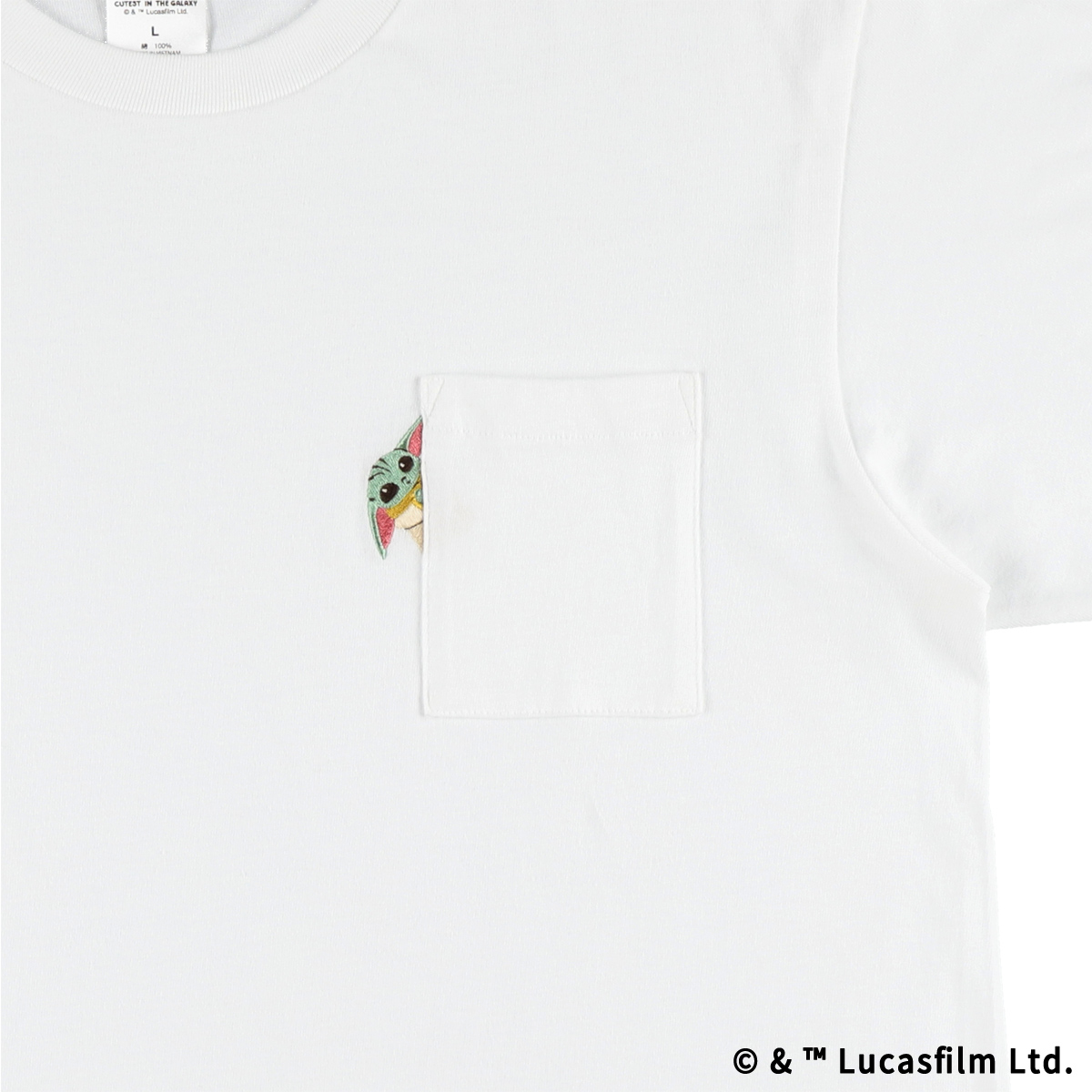 STAR WARS GROGU CUTEST IN THE GALAXY 刺繍ポケットTシャツ ひょっこり